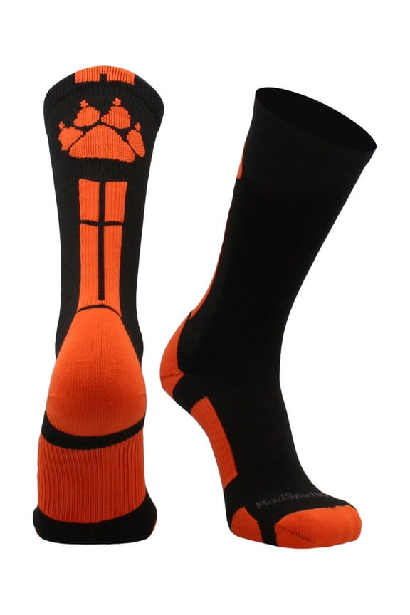 Wild Paws Crew Socks (Black/Orange, Small)