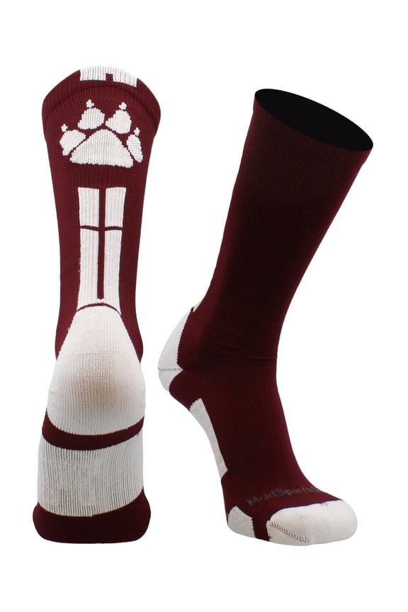 Wild Paws Crew Socks (Maroon/White, Medium)