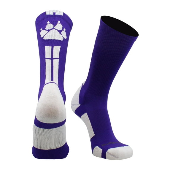 Wild Paws Crew Socks (Purple/White, Large)
