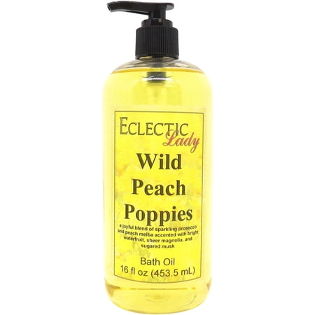 Wild Peach Poppies Bath Oil - Scented Body Oil - Relaxing & Moisturizing Bathing Oil - Fragrance Body Oil For Dry & Rough Sensitive Skin - 16 oz