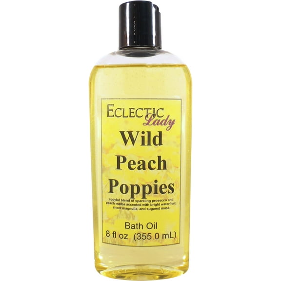 Wild Peach Poppies Bath Oil - Scented Body Oil - Relaxing & Moisturizing Bathing Oil - Fragrance Body Oil For Dry & Rough Sensitive Skin - 8 oz