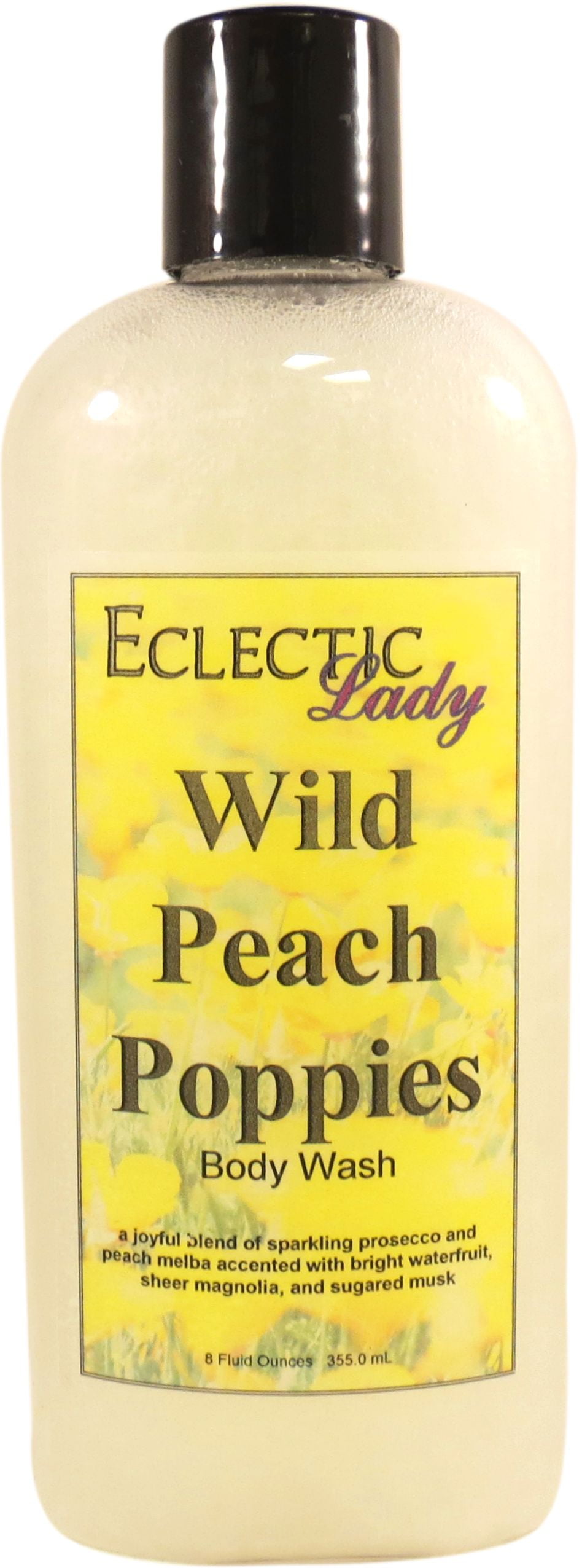 Wild Peach Poppies Body Wash by Eclectic Lady, Liquid Shower Gel for Women and Men, 8 Ounces