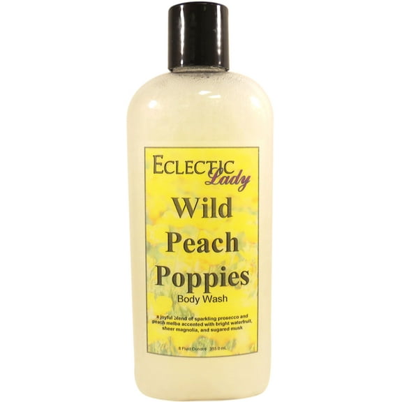 Wild Peach Poppies Body Wash by Eclectic Lady, Liquid Shower Gel for Women and Men, 8 Ounces