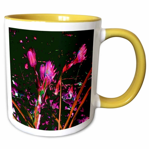 3drose, Wild Pink Floral Mirage, 11oz Two-tone Yellow Mug
