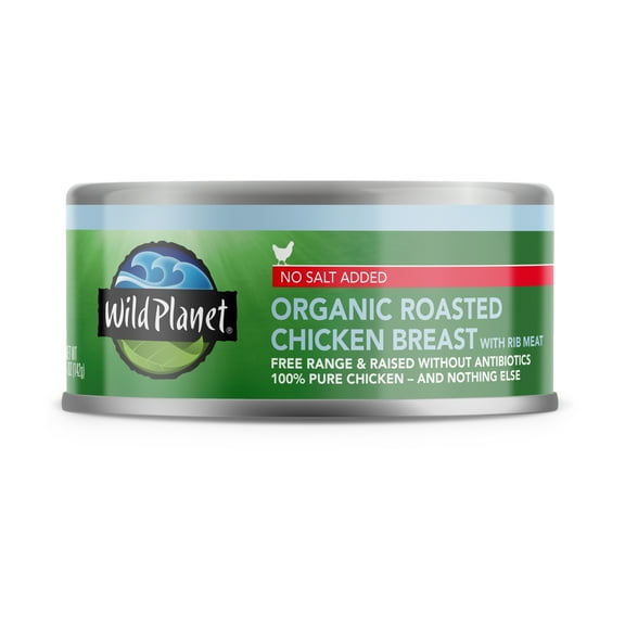 Wild Planet Organic Roasted Chicken Breast with Rib Meat, No Salt Added, 5 oz can