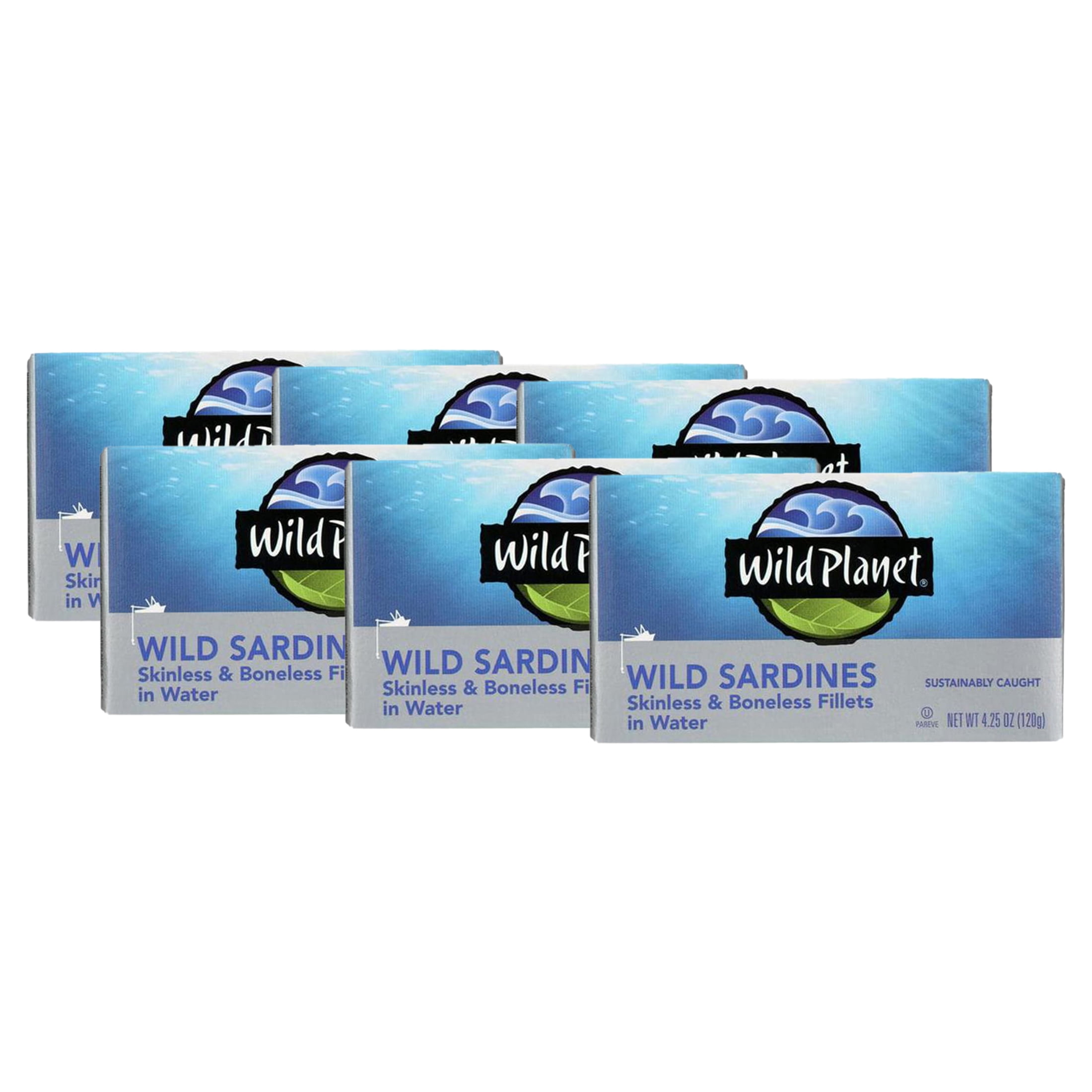(6 pack) Wild Skinless Boneless Wild Sardines in Water, 4.25 oz