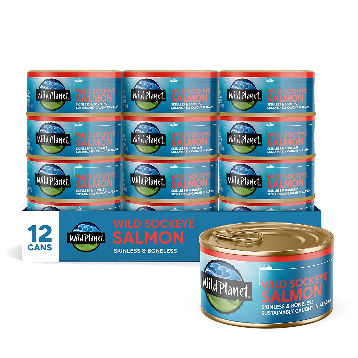Wild Planet Wild Sockeye Salmon, Skinless &amp; Boneless, Canned Salmon, Sustainably Caught, Non-GMO ...