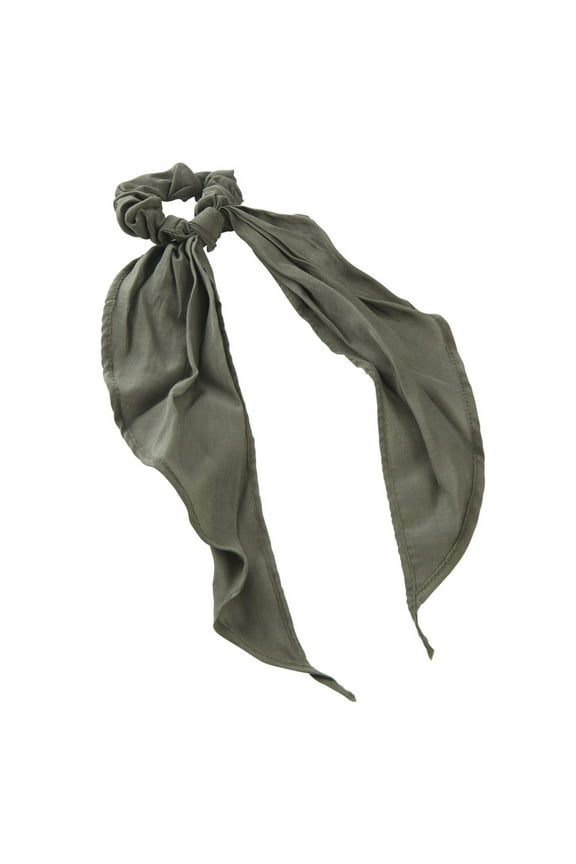 Wild Primrose by Scunci Fashion Scrunchie with Long Bow Scarf in Olive Green, 1ct
