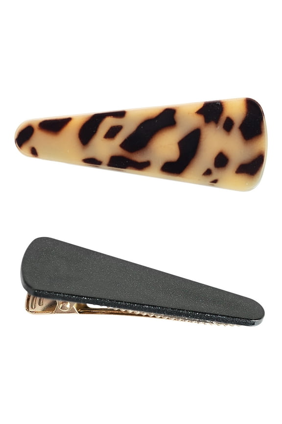 by Scunci Geometric Salon Clip Barrettes for Secure Hold of All Hair Types in Shiny Black and Milky Tortoise Shell, 2ct