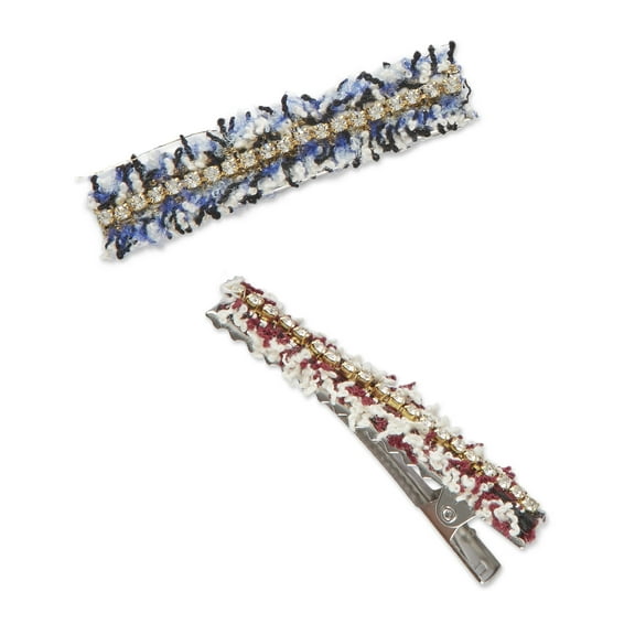 Wild Primrose by Scunci Jeweled Salon Clip Barrettes for Secure Hold of All Hair Types with Rhinestones and Red/White or Blue/White Fringe, 2ct