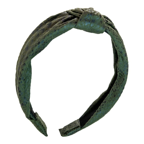 Wild Primrose by Scunci Knotted Headband for Comfortable Hold of All Hair Types in Olive Green Snake Skin Print Fabric, 1ct
