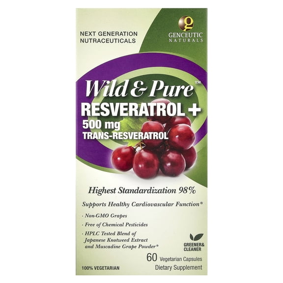 Genceutic Naturals Wild & Pure, Resveratrol+, 60 Vegetarian Capsules