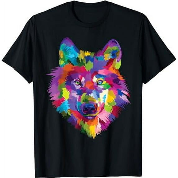 Wild Rainbow Wolf Vibrant Wilderness Canine Alpha Dog T-Shirt