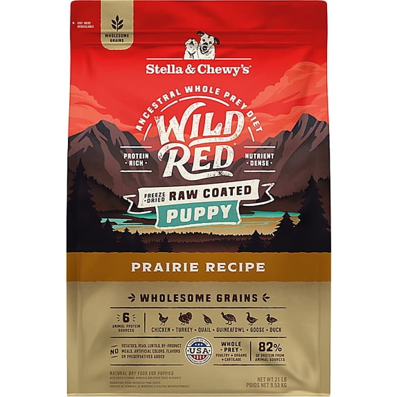 Wild Red Raw Coated High Protein Wholesome Grains Puppy Prairie Recipe Dry Dog Food 21 lbs.