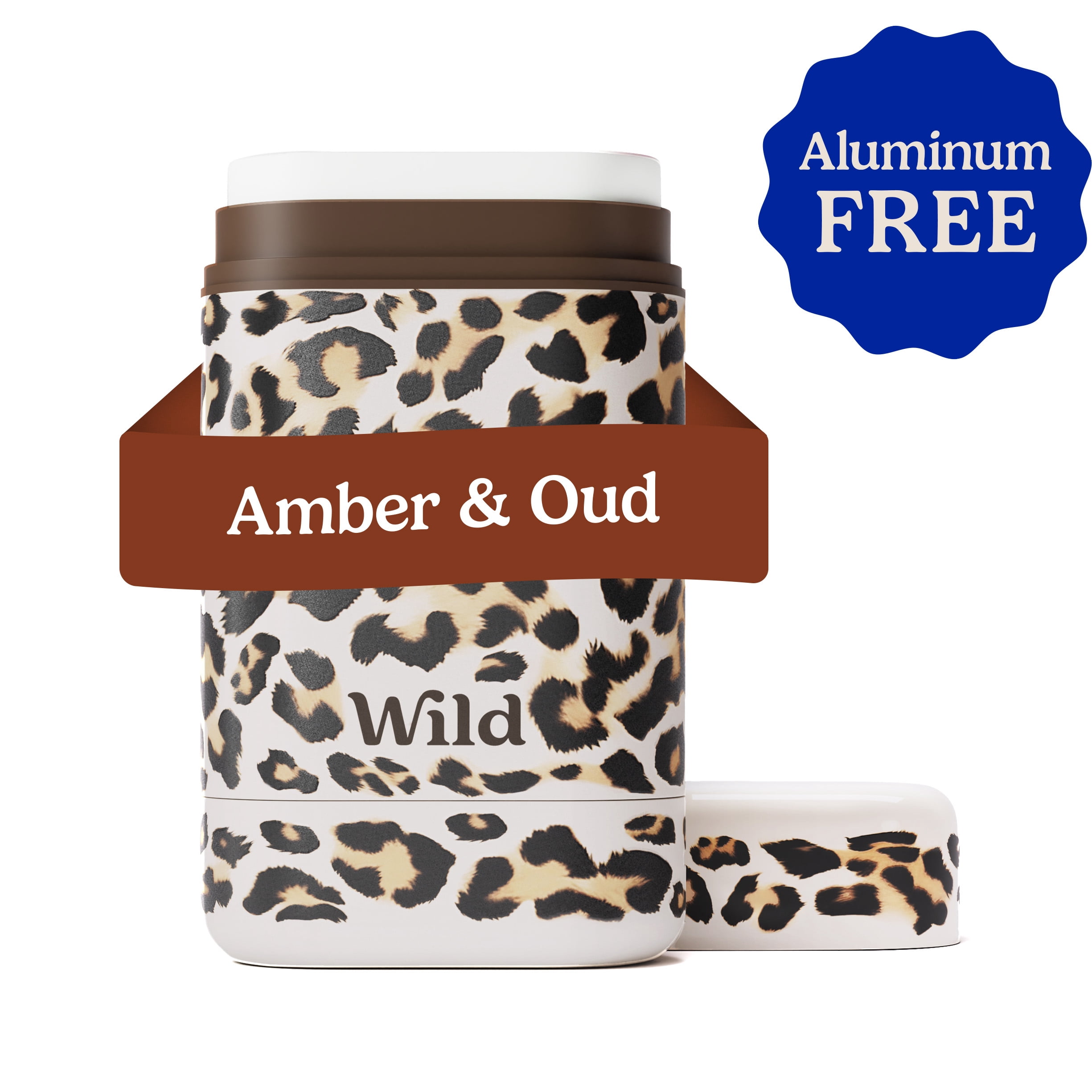 Wild Refillable Deodorant Starter Pack - Aluminum Free. Leopard Case + Amber & Oud Refill, for Women and Men, 1.4oz