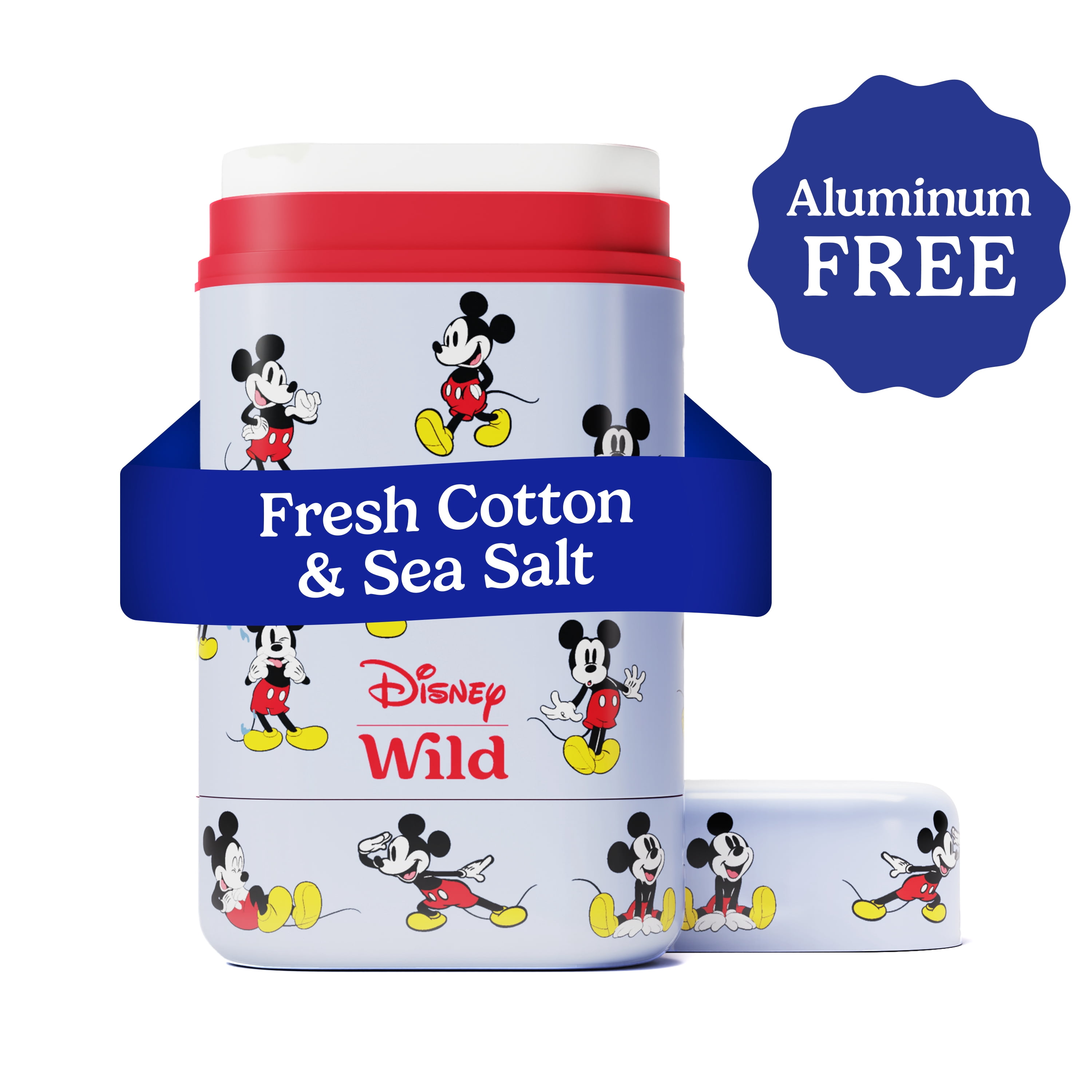 Wild Refillable Deodorant Starter Pack - Aluminum Free. Mickey Mouse Case + Fresh Cotton & Sea Salt Refill, for Women and Men, 1.4oz