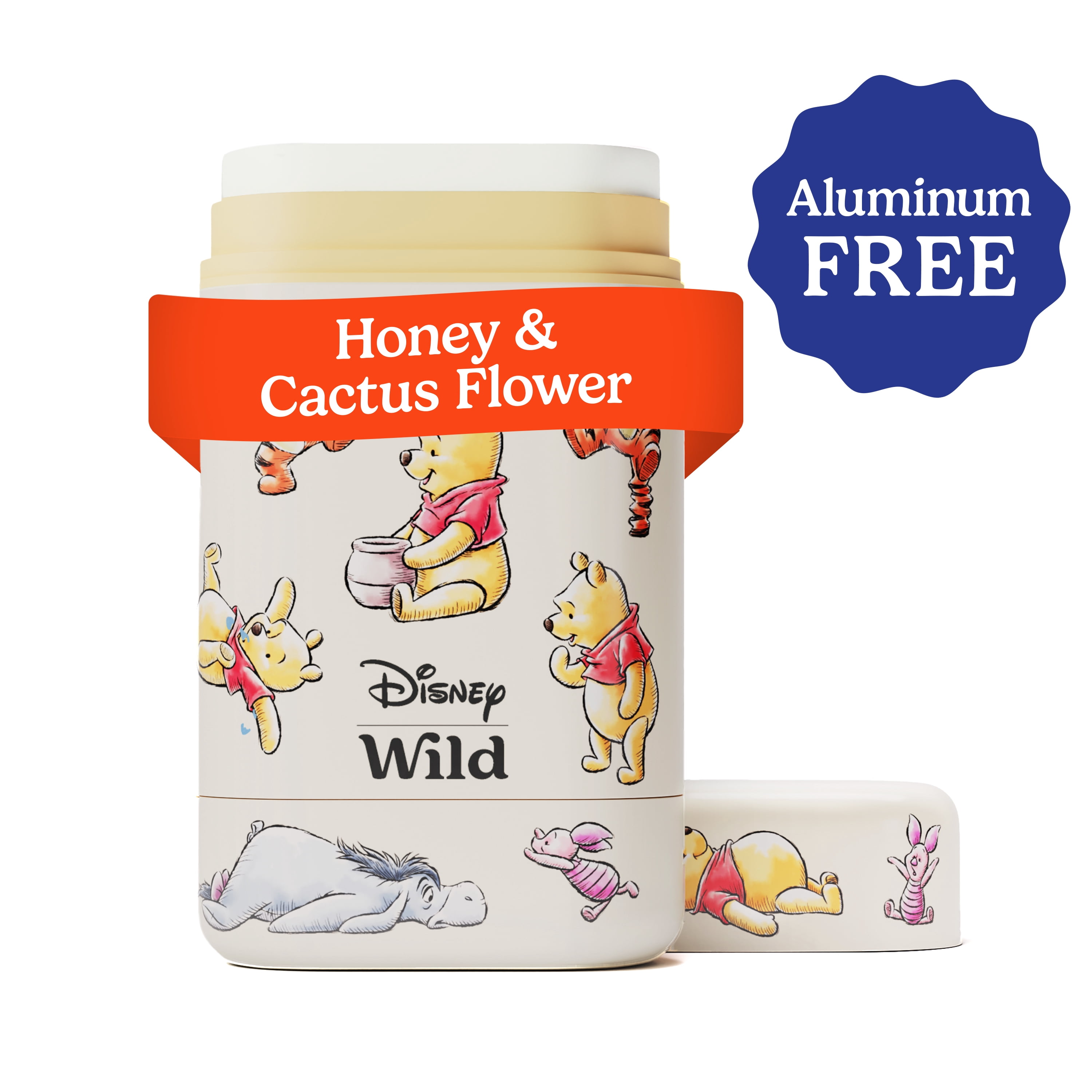 Wild Refillable Deodorant Starter Pack - Aluminum Free. Winnie The Pooh Case + Honey & Cactus Refill, for Women and Men, 1.4oz