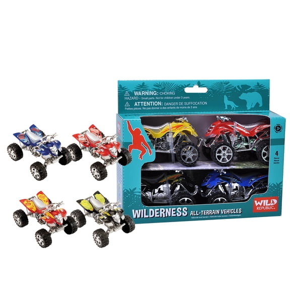 Wild Republic Action ATV Wilderness Four Pack, Friction Motor, Gift for Kids, Great for Interactive Play