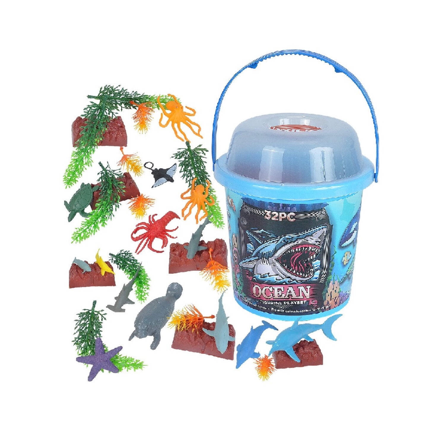 Ocean Adventure 32-Piece Blue Plastic Figurine Set