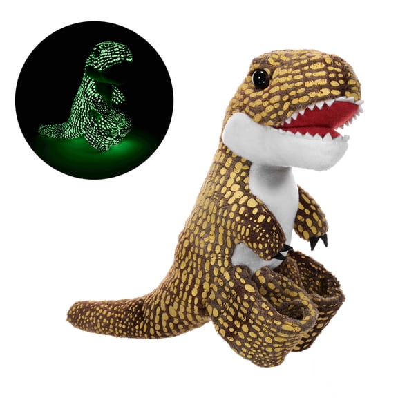 Wild Republic Huggers Glow T-Rex, Stuffed Animal, 8 Inches, Slap Bracelet, Plush Toy, Fill is Spun Recycled Water Bottles