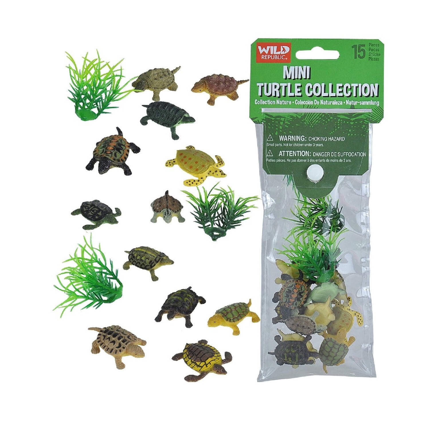 Wild Republic Mini Turtle Figurines Collection, 15 Pieces, Multicolor Plastic
