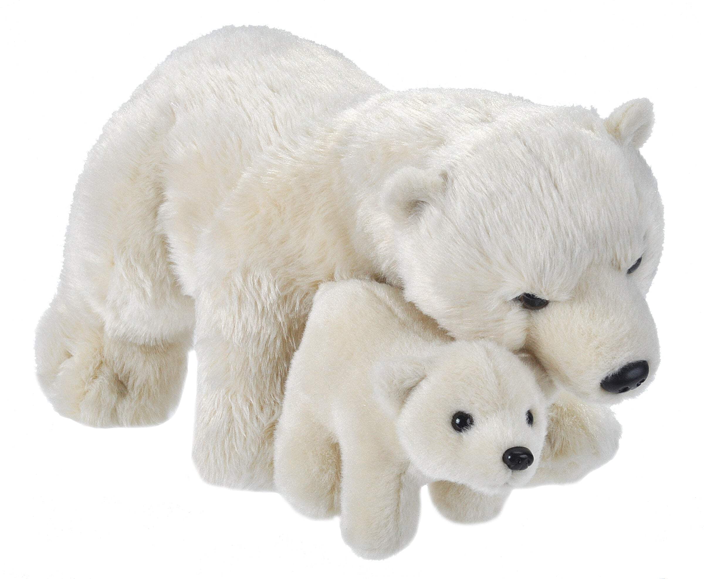 White Plush Mom and Baby Polar Bear Stuffed Animal Toy