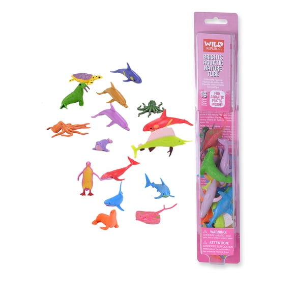 Wild Republic Bright Aquatic Animals, Nature Tube, Ocean Toys, Vibrant Colors, Fantasy Figures, Kids Gifts, 16 Piece Set