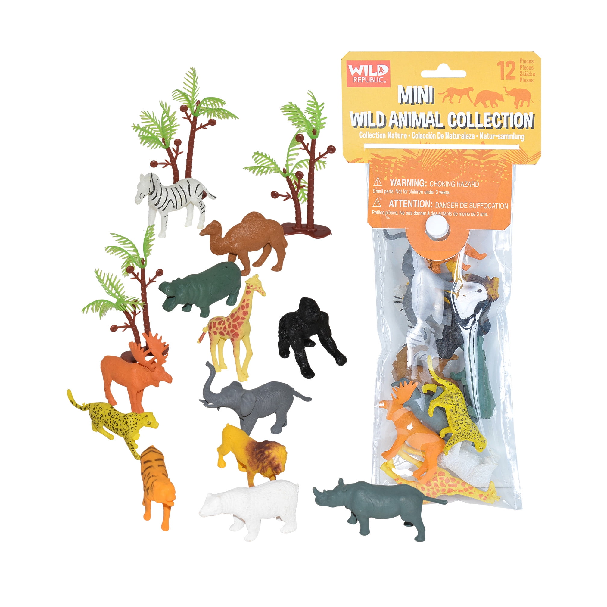 Miniature Wild Animal Figurine Set, Multicolor Plastic, 12 Pieces