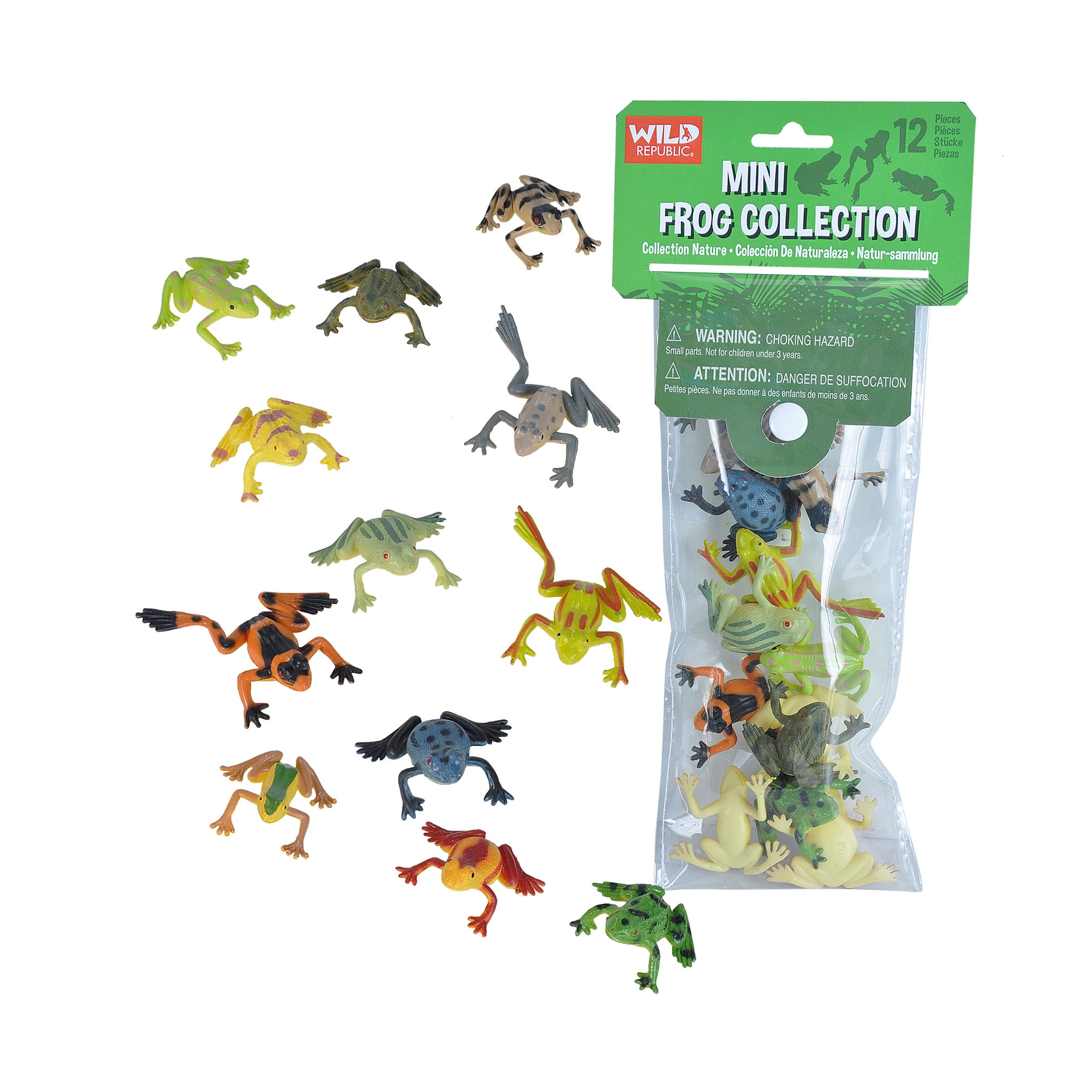 Wild Republic Mini Frog Collection, 12 Piece Set, Multicolor Plastic Figurines