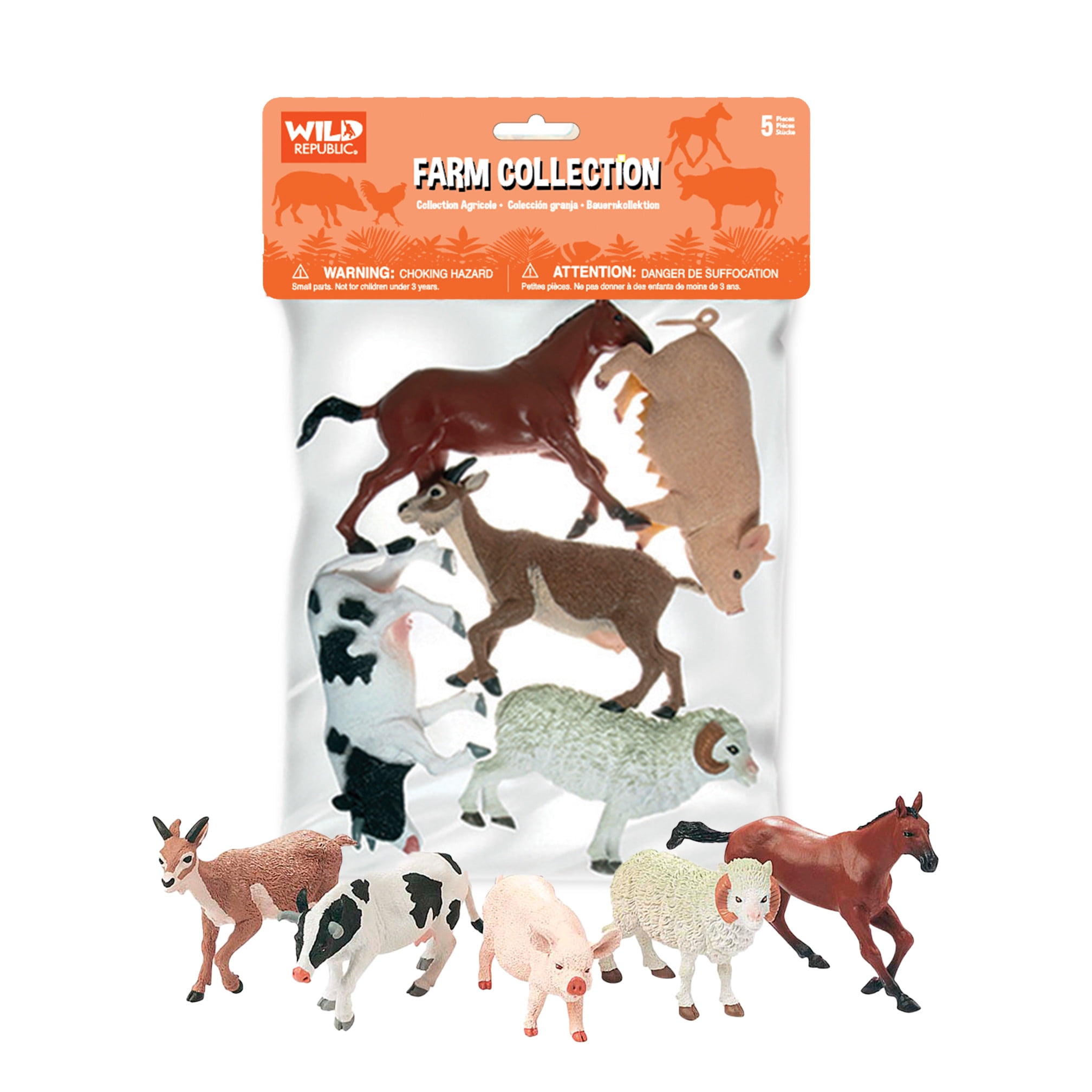 Wild Republic Farm Animal Figurines Set, 5 Pieces, Durable Plastic