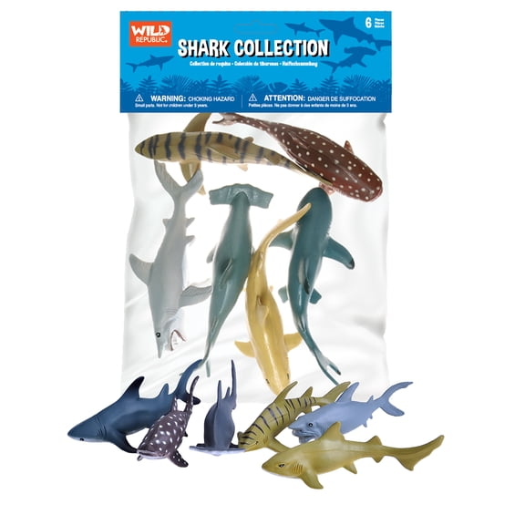 Wild Republic Shark Polybag, Educational Toys, Kids Gifts, Aquatic, Zoo Animals, Shark Toys, 6 Piece Set