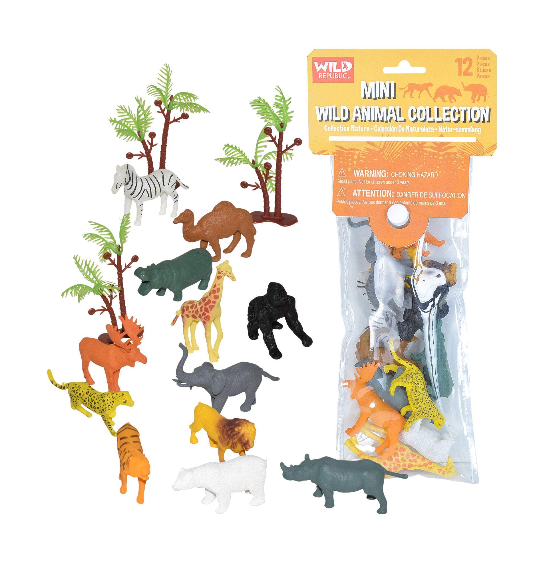 Miniature Wild Animal Figurine Set, Multicolor Plastic, 12 Pieces