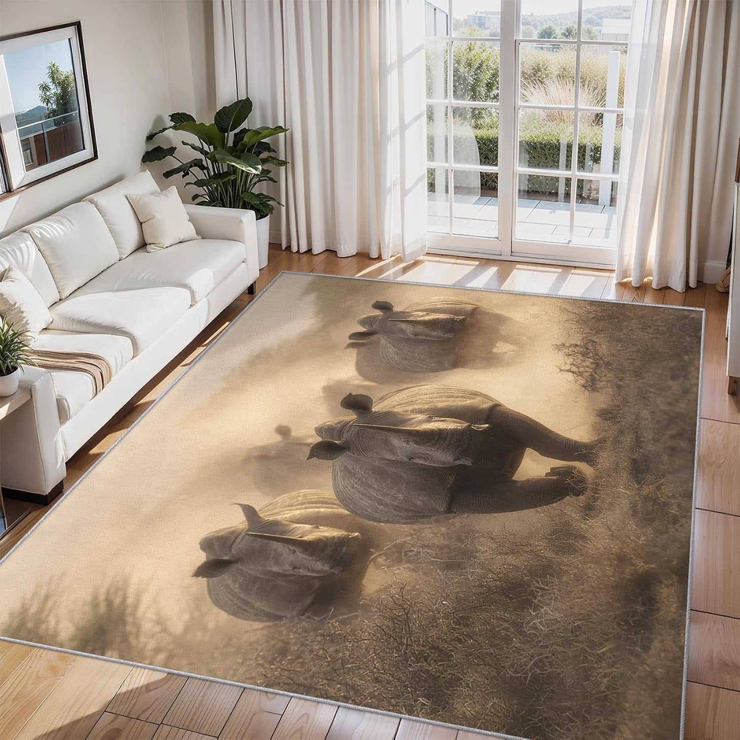 Wild Rhinoceros Area Rugs, African Wildlife Animal Carpet, Washable Non ...