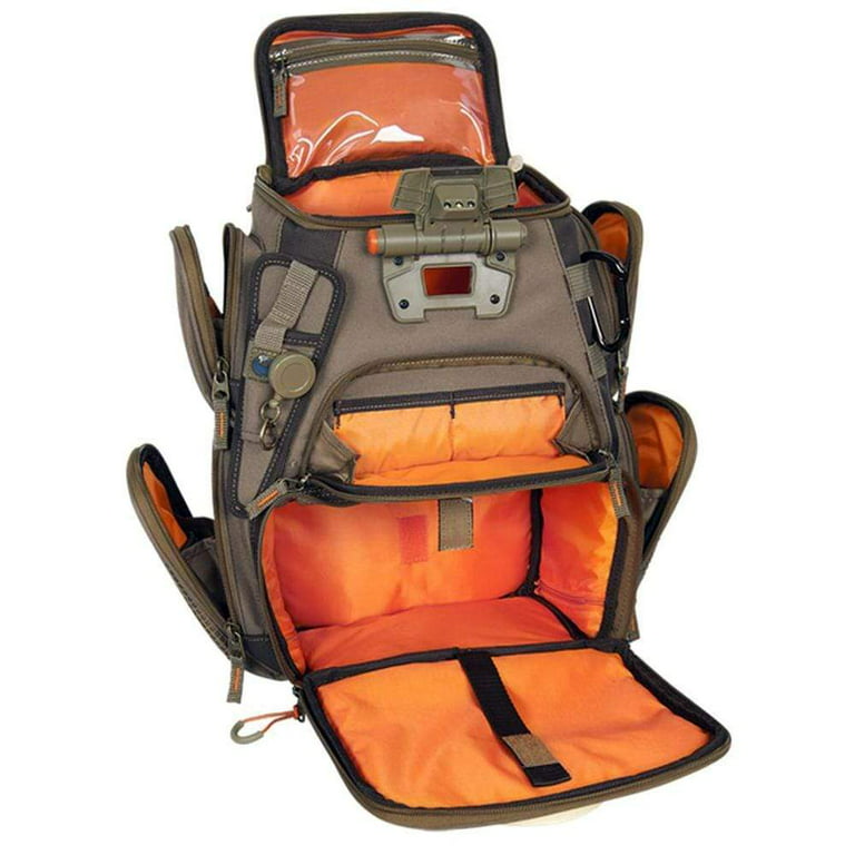 Wild River Recon Lighted Compact Fishing Tackle Storage Backpack, Large,  Orange / Green