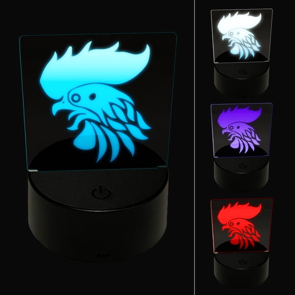 Wild Rooster Head LED Night Light Sign 3D Illusion Desk Nightstand Lamp
