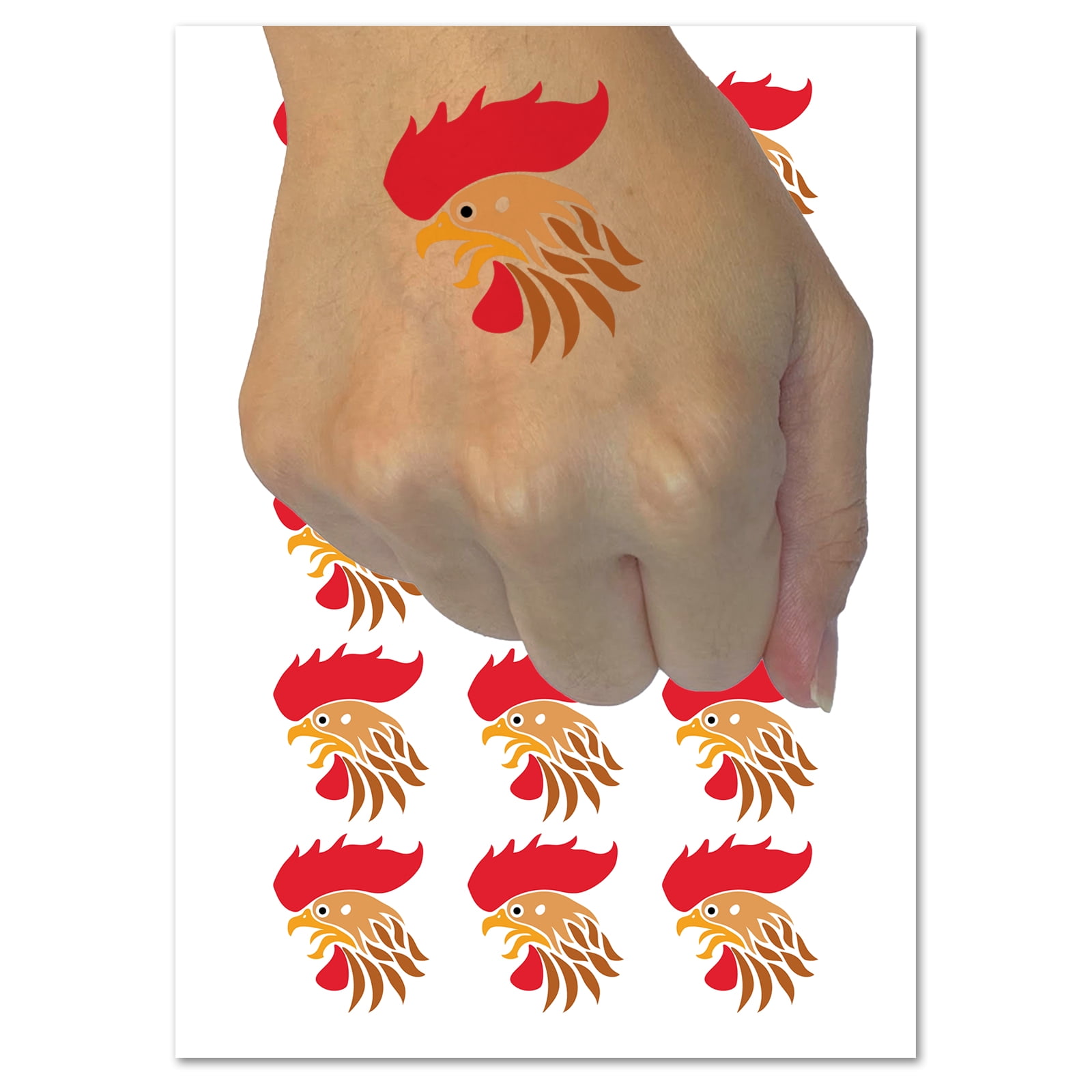 Wild Rooster Head Water Resistant Temporary Tattoo Set Fake Body Art