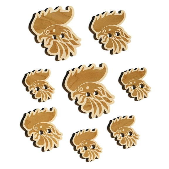 Wild Rooster Head Wood Buttons for Crochet Knitting Sewing DIY Craft - 1.00 Inch Medium (7pcs)