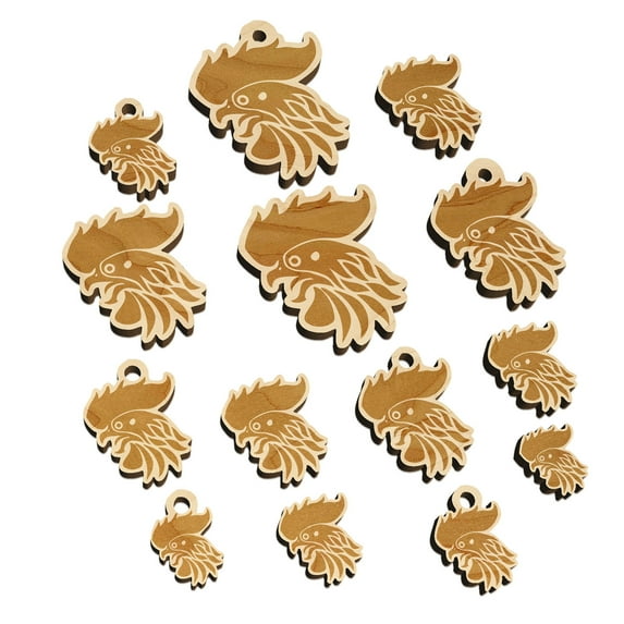 Wild Rooster Head Wood Mini Charms Shapes DIY Craft Jewelry - With Hole - 14mm (26pcs)
