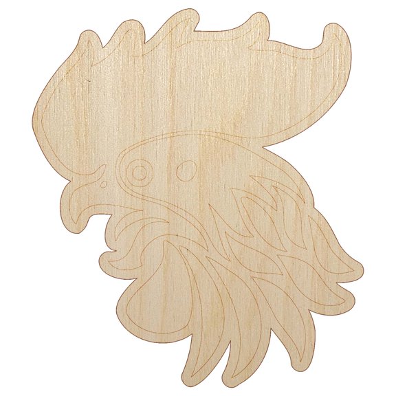 Wild Rooster Head Wood Shape Unfinished Piece Cutout Craft DIY Projects - 4.70 Inch Size - 1/8 Inch Thick