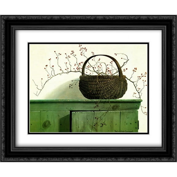 Wild Rose Berries, c.1987 2x Matted 24x20 Black Ornate Framed Art Print by Pauline Eble Campanelli