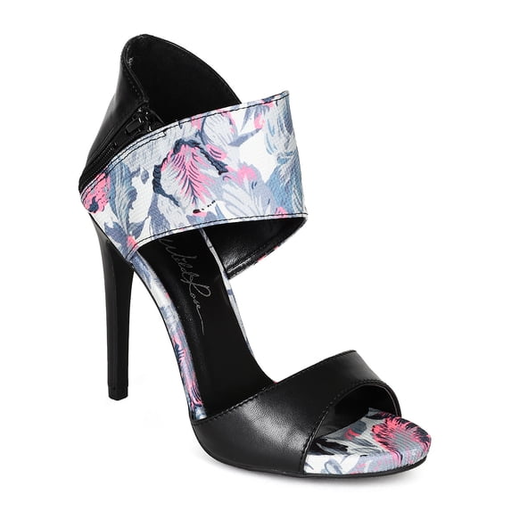 Wild Rose CA33 Women Mixed Media Open Toe Floral Print Ankle Cuff Stiletto Sandal