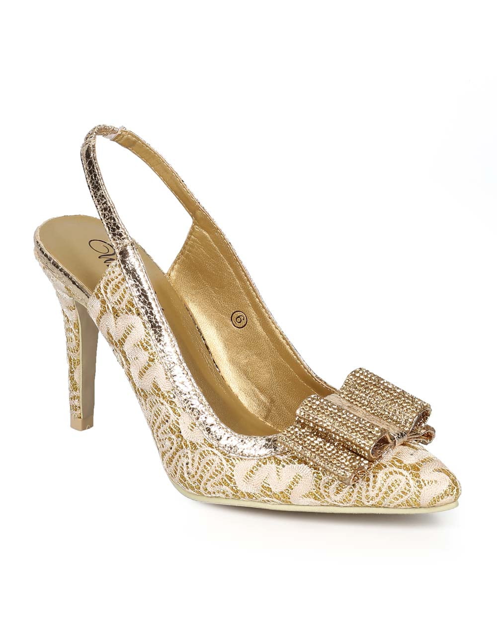 Wild Rose CG30 Women Glitter Lace Pointy Toe Rhinestone Bow