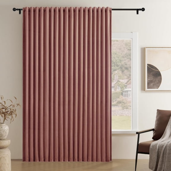 Wild Rose Pleat Back Tab Velvet Curtains, Room Darkening Solid Thermal Insulated Super Soft Drapes, 1 Panel, 104" x 96"
