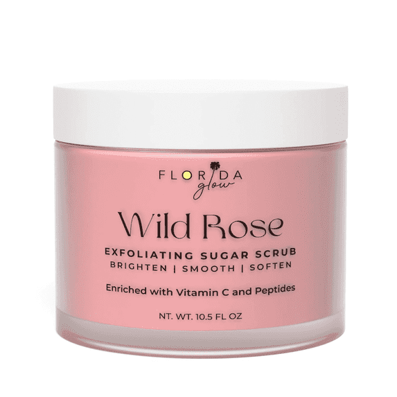 Florida Glow Wild Rose Exfoliating Sugar Scrub with Vitamin C for Smooth, Radiant Skin, 10.5 oz