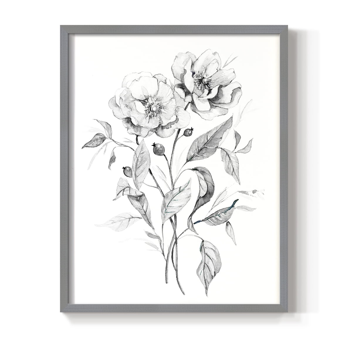 Wild Roses Sketch Framed Print in Gray Solid Wood 8 x 10 Framed Print