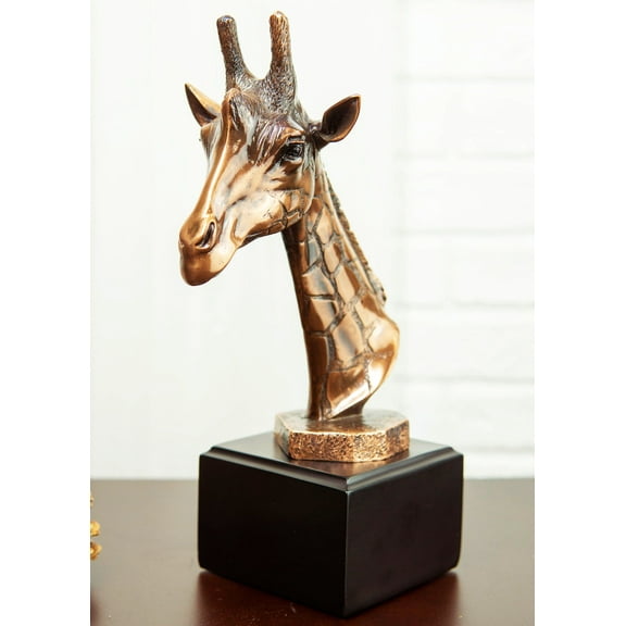 Wild Safari Giraffe Head Bust Electroplated Bronze Finish Statue With Base