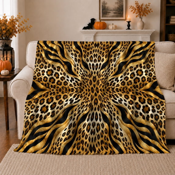 Wild Safari Leopard Zebra Animal Print Autumn Living, Cozy Friendship Quote Scene, Warm Flannel Blanket for Living Room and Reading Nook, Wildlife Lovers Thanksgiving Gift, Artistic Home Decor