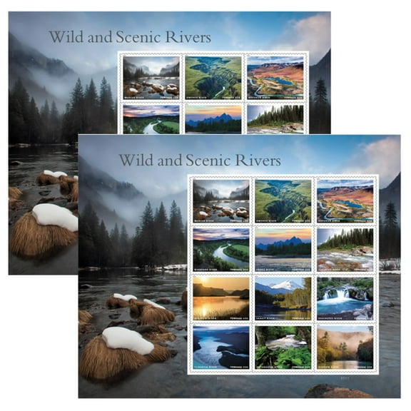 Wild and Scenic Rivers USPS Forever Postage Stamp 2 Sheets of 12 US First Class Postal Nature Rocks Streams Landscape America Wedding Celebration (24 Stamps)