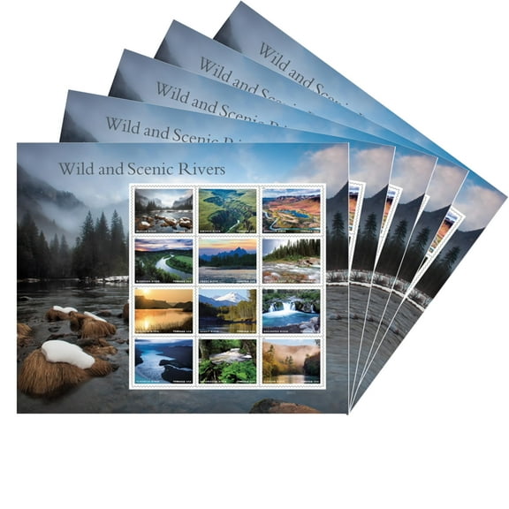 Wild and Scenic Rivers USPS Forever Postage Stamp 5 Sheets of 12 US First Class Postal Nature Rocks Streams Landscape America Wedding Celebration (60 Stamps)