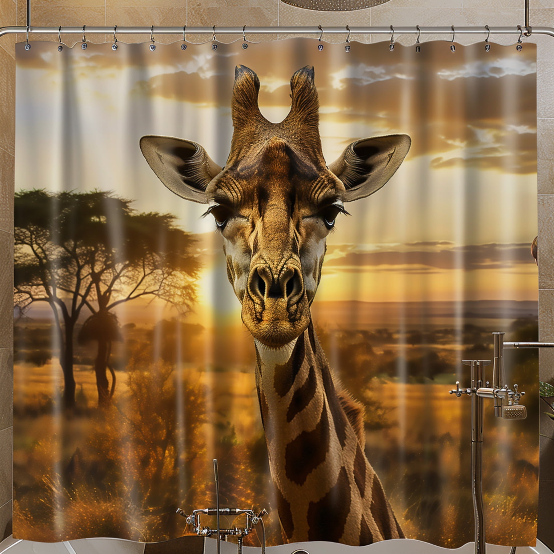 Wild Serenity Giraffe in Jungle Shower Curtain Vibrant Giraffes Lilies